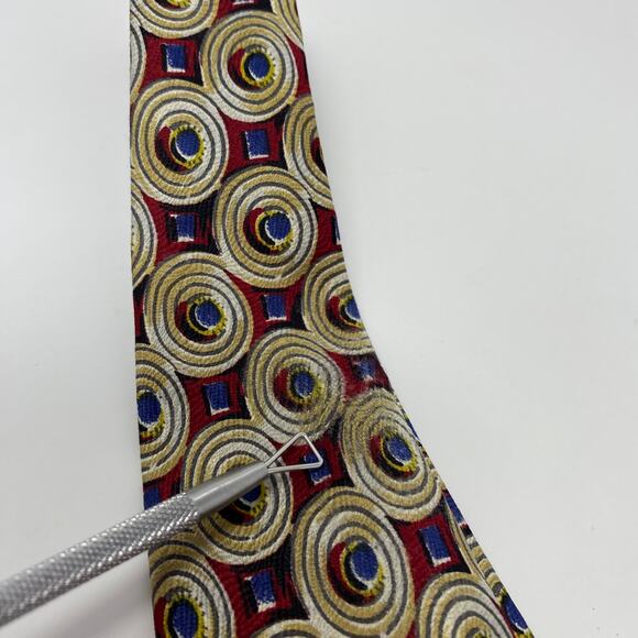 Ermenegildo Zegna Red Gold Circle Blue Square Pattern 58"x3.5" Silk Tie - Picture 5 of 6